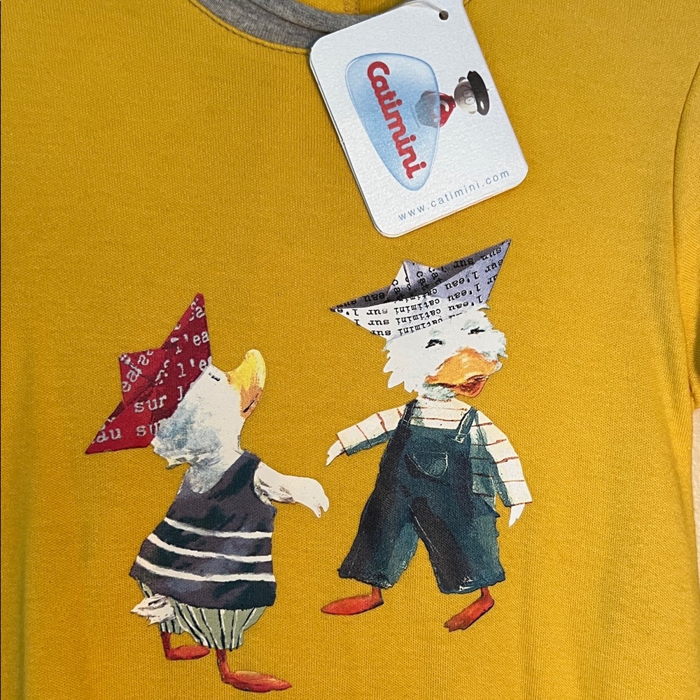 Vintage Catimini Mustard Yellow Kids Footie with Whimsical Characters